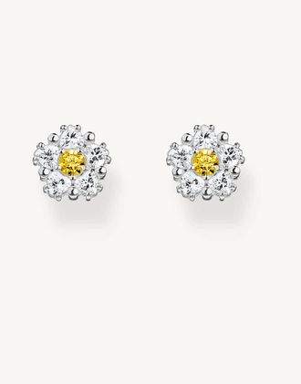 Thomas Sabo Silver - Orecchini a bottone con margherite piccole tonalit&agrave; argento, bianco e oro