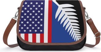 Generic New Zealand1 & US Flag Fashion Womens Crossbody Bags Novelty Handbag Shoulder Bag Purse