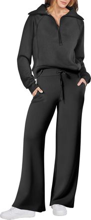 Generic Women 2 Piece Outfits 2025 Fall Fashion Airport Wide Leg Pants Lounge Set Leisure Travel Vacation Clothes Sweatsuits