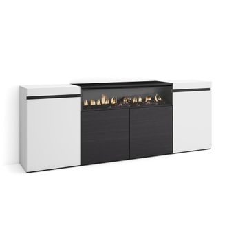 Skraut Home Aparador efecto madera blanco y negro 200x35x75 chimenea efecto fuego