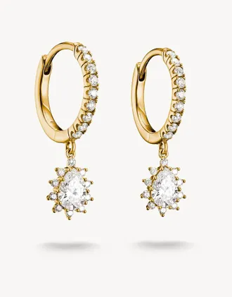 Thomas Sabo orecchini a cerchio con zirconi bianchi a goccia in oro giallo, bianco
