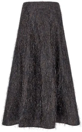 PESERICO Metallic-Frayed Midi Skirt - Charcoal