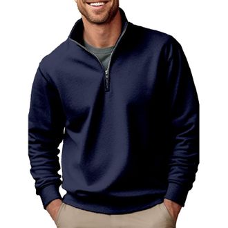 Generic Mens 1/4 Zip Sweatshirt, Mens Plain Sweatshirt Mens Casual Long Sleeve Sweatshirts Lightweight Pullover Shirts Quarter-Zip Basic Tops Polo Neck Loose 