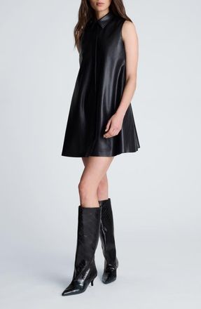 Kenneth Cole Faux Leather Swing Shirt Dress in Black at Nordstrom, Size 10