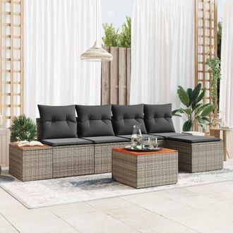 vidaXL Vidaxl - Conjunto De Sof&aacute; De Jard&iacute;n Con Coj&iacute;n 6 Pcs Gris Polirat&aacute;n