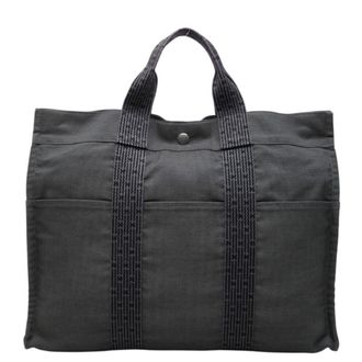 Herm&egrave;s Gray Nylon Canvas Handbag Tote Bag (Pre-Owned)