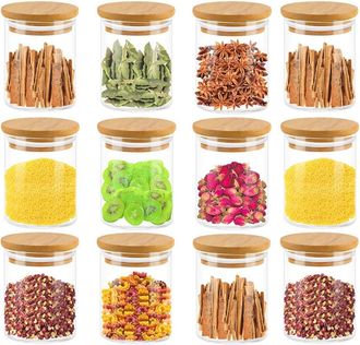 OEM Juego De 12 Tarros Para Especias, Tarros De Almacenamiento, Tarros De Vidrio De 120 Ml Con Tapas De Madera De Bamb&uacute; De Alta Calidad Para Almacenar Hie