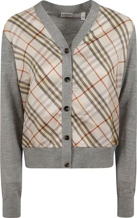 Burberry Check Panel Wol Zijde Vest - Dames - Vesten - Grijs - L - Wol - Truien & Vesten