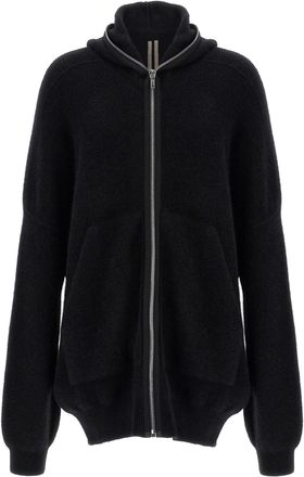 Rick Owens Hooded Wool Cardigan Maglioni Nero-Uomo