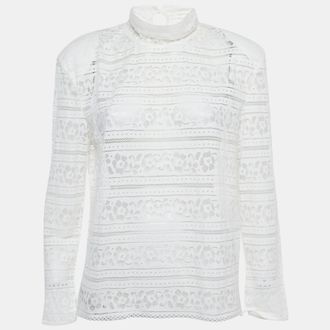 Sandro White Lace Turtle Neck Top L