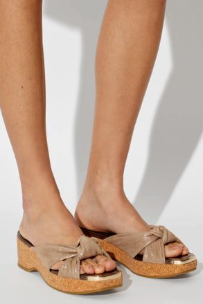 Jimmy Choo London Platform Slides Avenue Wedge 50, Womens, Gold