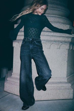 H&M Wide Ultra High Jeans in Denim Black at Nordstrom, Size 14