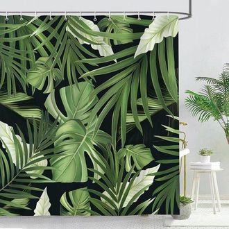OEM Cortina De Ducha Tropical Con Hojas De Palmera - Impermeable Y Resistente Al Moho - 180 X 200 Cm