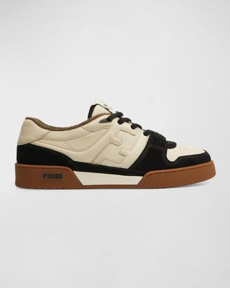 Fendi Mens Match Leather FF-Logo Low-Top Sneakers