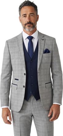 PAUL ANDREW Hugo Grey Glen Check 3 Piece Prince of Wales Suit with Navy Waistcoat