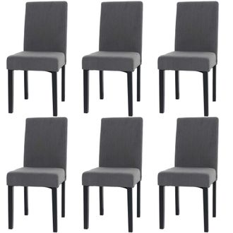 Hhg Hhg - Lote De 6 Sillas De Comedor Littau, Silla De Cocina Respaldo Alto, Tela/textil Cuerda Madera, Gris Oscuro, Patas Oscuras