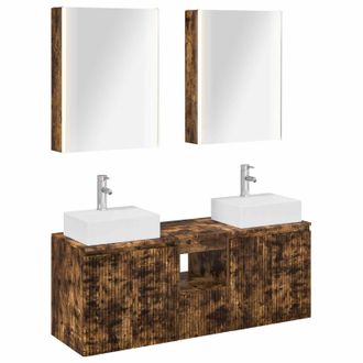 vidaXL Juego De Muebles De Ba&ntilde;o 5 Uds. Roble Ahumado Vidaxl
