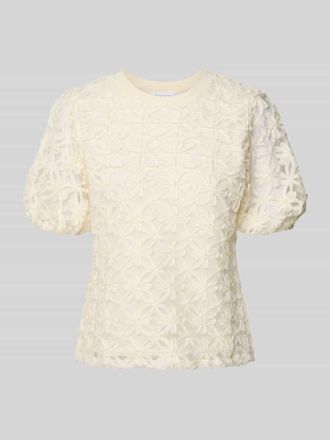 Rich & Royal Blusenshirt mit Stitchings und Puff&auml;rmeln in Ecru, Gr&ouml;&szlig;e XS