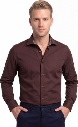 Led&ucirc;b Ledub modern fit overhemd bruin katoen