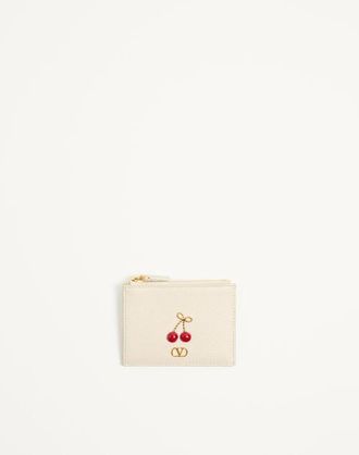 Valentino Garavani Cherryfic Grainy Calfskin Cardholder Wo