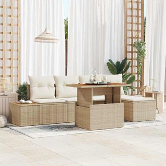 vidaXL Vidaxl - Conjunto De Comedor De Jard&iacute;n Con Coj&iacute;n 6 Pcs Beige, Crema