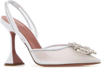 Amina Muaddi Womens Begum Slingback Heel White Fabric