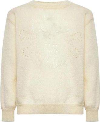 John Richmond Ronde hals trui met motief - Heren - Sweatshirts - Beige - XS - Wol - Hoodies & sweatvesten