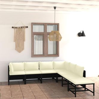 vidaXL Set De Muebles De Jard&iacute;n 7 Pzas Y Cojines Rat&aacute;n Sint&eacute;tico Negro Vidaxl