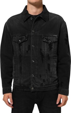 Dolce & Gabbana Mens Black Cotton Stretch Denim Blouson Jacket Co+02 Clothing