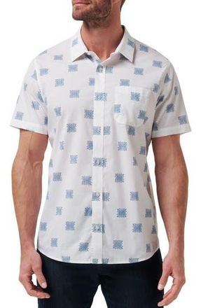 Travis Mathew Favorite Part Floral Geo Print Short Sleeve Stretch Button-Up Shirt in White at Nordstrom Rack, Size Large