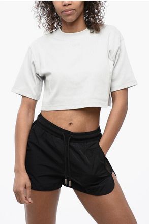 Off-white Geribbeld cropped T-shirt met ronde hals in grijs