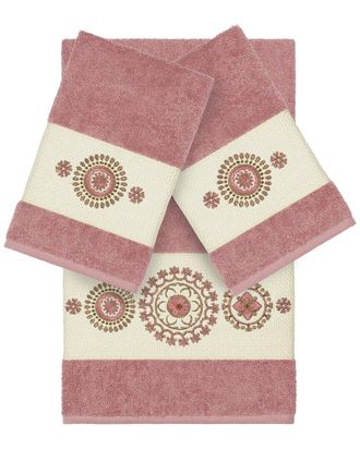 Linum Home Textiles Isabelle Turkish Cotton 3Pc Embellished Towel Set