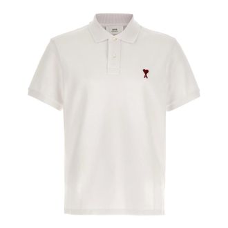 Ami Polo Shirts, unisex, White, Size: L De Coeur cotton piqu&eacute; polo shirt