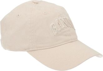 Ganni Geborduurd Logo Baseballpet - Dames - Accessoires - Beige - Maat: ONE Size Katoen