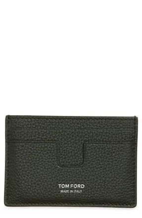 Tom Ford T-Line Classic Leather Card Holder in Gct Dark Pine at Nordstrom