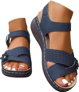 Generic Orthopedic Wide Sandals for Women 2026,Summer Casual Flat Boho Open Toe Flower Platform Sandals Solid Color Slip-On Beach Casual Comfortable Summer Ba