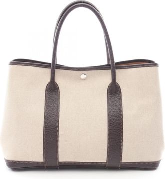 Herm&egrave;s Brown Ivory Toile H Buffalo Leather Handbag Tote Bag (Pre-Owned)