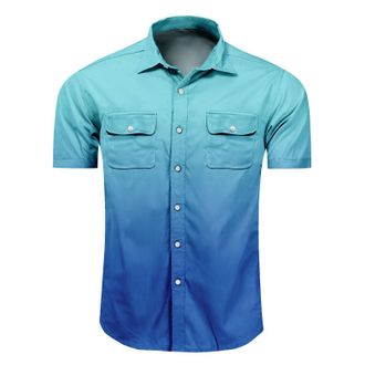 Generic Mens Gradient Pocket Short Sleeved Shirt Beach Vacation Button Casual top (UK, Alpha, XXL, Regular, Regular, 7)