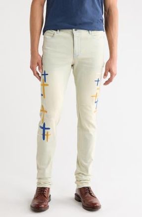 Rta Bryant Faux Leather Cross Skinny Jeans in Stormy Sky Cross Patch at Nordstrom Rack, Size 29