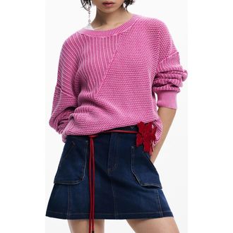 Desigual Loose Knit Cotton Blend Sweater in Pink at Nordstrom, Size Medium