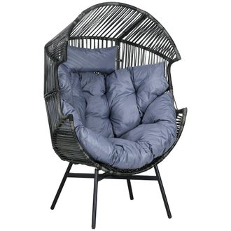 OUTSUNNY Rattan Leisure Chair w/ Cushion - Garden Egg Chair with Headrest - Light Grey | TJ Hughes