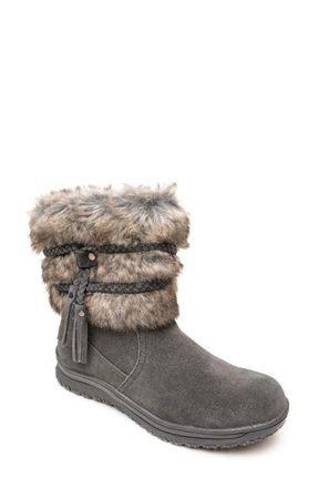 Minnetonka Everett Water Resistant Suede & Faux Fur Boot in Charcoal at Nordstrom, Size 10