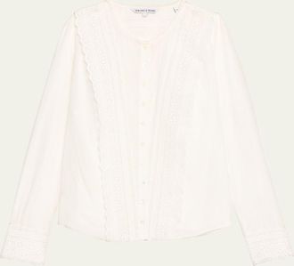 Veronica Beard Clermont Embroidered Long-Sleeve Blouse
