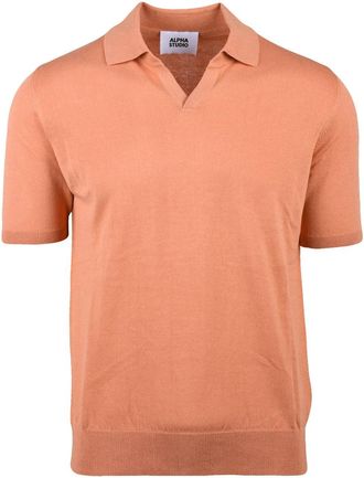 Alpha Studio Peach Cotton Knit Polo