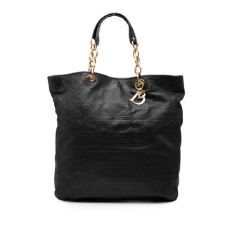 Dior Pre-owned Womens Large Lambskin Cannage Lady Soft Shopping Tote - Black Leather - One Size
