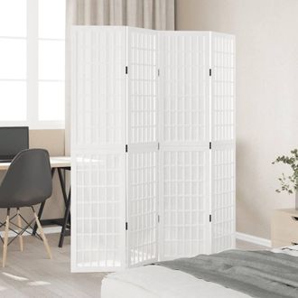 Berkfield Home Room Divider 4 Panels White Solid Wood Paulownia