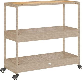 vidaXL Carrito De Bar 3 Niveles Rat&aacute;n Pe Y Madera Maciza Acacia Beige Vidaxl