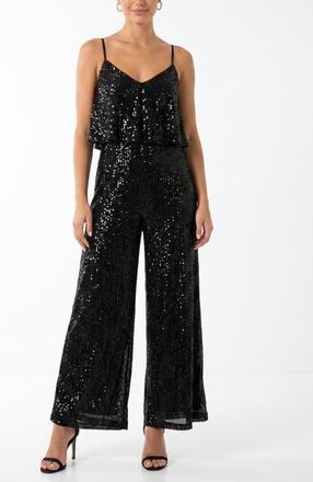 Rachel Roy Sequin Tara Ruffle Jumpsuit in Black at Nordstrom, Size Xx-Large
