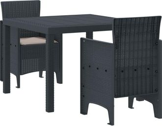 vidaXL Garden Dining Set 3 pcs Anthracite Polt rattan vidaXL