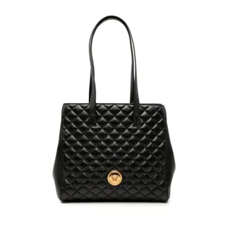 Versace Black Leather Pouch Tote Bag (Pre-Owned)
